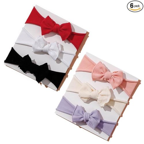 6pcs Baby Girl Bows Baby Nylon Headbands, Stretchy Knot Hair Bows | Tianhoudeger Double Layer Baby Bow Super Soft Elastic Hairbands Hair Accessories Gift for Newborn Infant Toddlers Kids