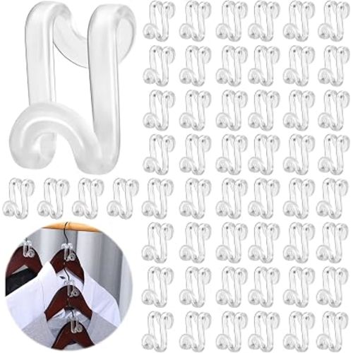 Unittype 100 Pcs Transparent Plastic Clothes Hanger Connector Hooks, Heavy Duty, Space Saving, Cascading