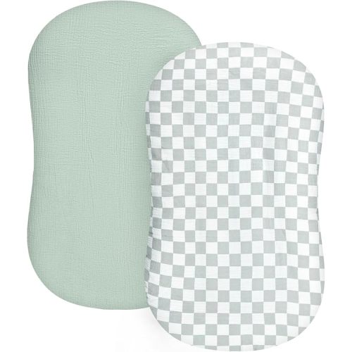 DILIMI Baby Lounger Covers, 2 Pack Muslin Newborn Lounger Cover, Soft Comfortable Removable Infant Pillow Slipcover for Girl and Boy, Green Checkered (Lounger not Included)