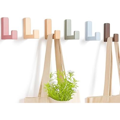 Teenyyou 6 Pack Cute Kids Coat Wall Hooks Wooden Adhesive Decorative Colorful Wall Mounted Hangers Backpack Hooks for Hanging Keys Towel Clothes Bathroom Organization(Bohemian Color,6 Pcs)