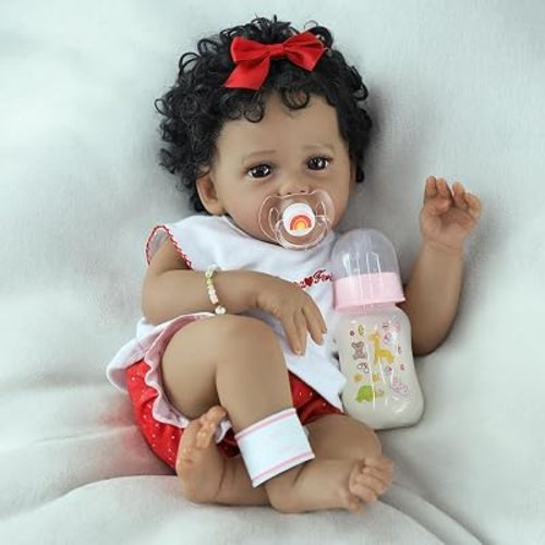 SCOM Black Baby Doll Girl - 20 Inch Reborn Realistic African American Doll