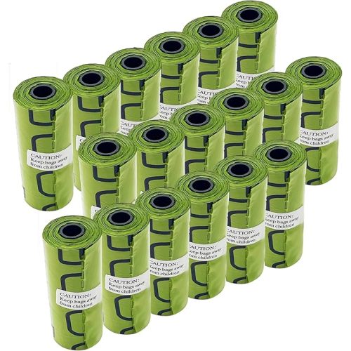 90 Dog Poop Bags, Black, Patterned Poo Bags - 12.2 * 8.66 in (31 x 22 cm), Polyethylene Material (6 Rolls, 15 per Roll)