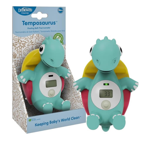 Dr. Brown's CleanUp Temposaurus Floating Bath Thermometer for Accurately Measuring Baby's Bath Water Temperature, BPA free