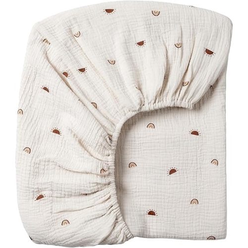 Meracorallo Muslin Fitted Crib Sheet, Soft and Breathable Baby Crib Sheet for Standard Crib and Toddler Mattresses, Sun Rainbow