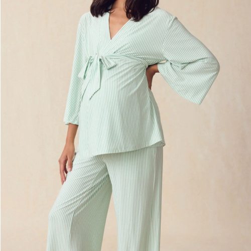 LAKE | Women | DreamModal™ Pajamas | English Rose Pencil Stripe Maternity Kimono Bundle