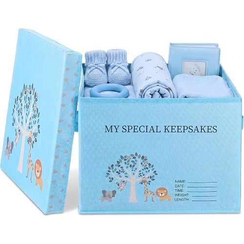 LemonRoad Baby Boy Blue Animal Keepsake Memory Box