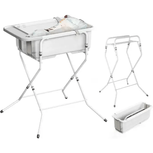 Collapsible Baby Bathtub with Stand - Large Capacity Baby Bath Tub with Thermometer & Soft Cushion | Portable Travel Newborn Infant Bathtub | Foldable Toddler Bathtub for Baby 0 to 36 Months