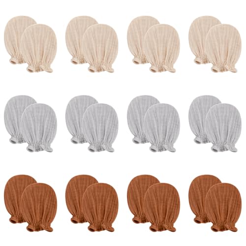 Pro Goleem Muslin Baby Mittens for Newborn, 100% Cotton No Scratch Soft Breathable Gloves for Boys and Girls 0-6 months