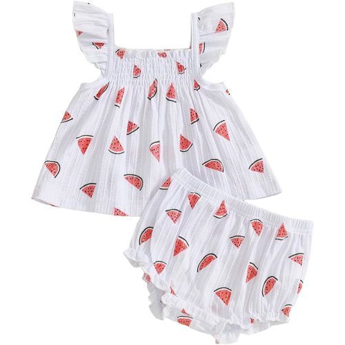 Mubineo Baby Girl Summer Clothes Cute Ruffle Tops Dress Shorts Outfits Set Infant Toddler Shrit Bloomers Princess Outfit