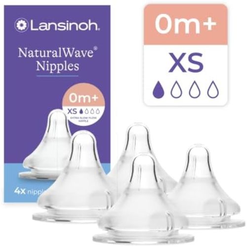 Lansinoh NaturalWave Baby Bottle Nipples, Extra Slow Flow (XS), 4 Count