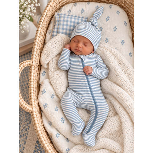 Dusty Blue Stripe / Ribbed 2-Way Zip Footie – SpearmintLOVE