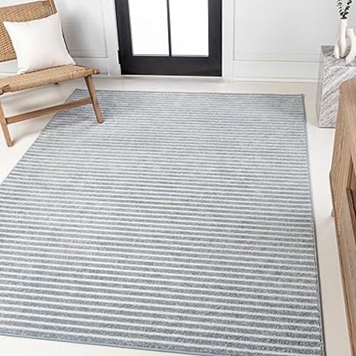 JONATHAN Y Aarhus High-Low Striped Blue Indoor/Outdoor Area Rug 4x6, Minimalist Geometric, Classic, Farmhouse, Cottage, Vintage for Bedroom,Kitchen,Living Room,Non Shedding,Easy-Washing (SCN102E-4)