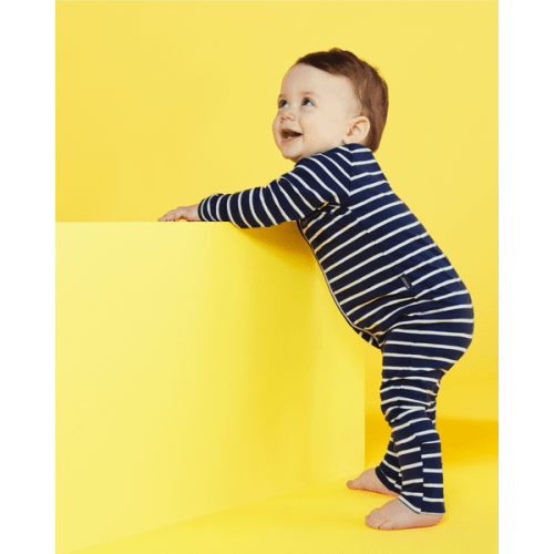 Bonds Baby Stripe Zip Wondersuit Coverall - Navy Blue/White Stripe