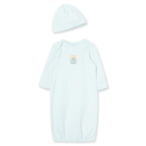 Little Me Clothes for Baby Boys' 2-Piece Nightgown and Cap Set 100% Cotton with Elastic Bottom, Baby Essentials, 0-3 Months