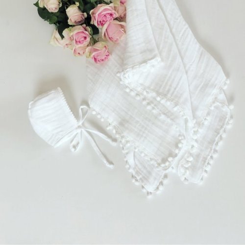 Pom Swaddle Blanket and Bonnet /newborn Set - Etsy