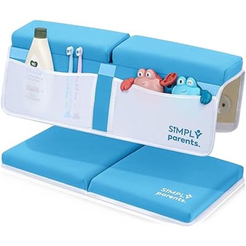 Simply Parents Comfortable Baby Bath Kneeler and Elbow Rest Pad Set - Quick-Dry Non-Slip Bath Kneeling Pad for Bathing Baby, Baby Bath Time Essentials for Newborn, Turquoise Blue
