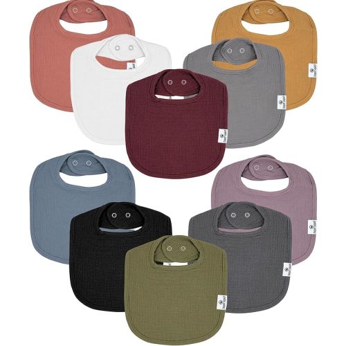 Diaper Squad 10-Pack 100% Organic Muslin Cotton Baby Bibs for Baby Boy, Girl