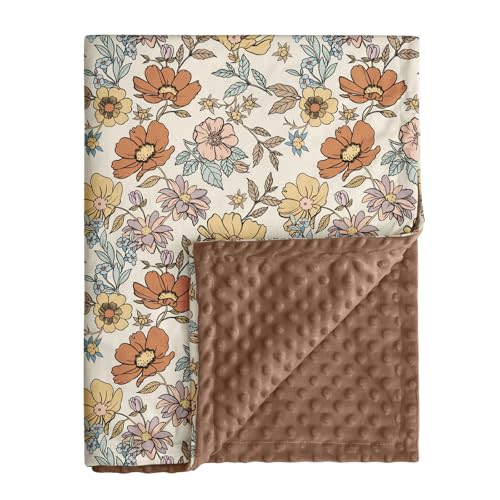 Baby Blanket for Girls, Soft Cozy Nursery Minky Blanket with Double Layer Dotted Backing for Infant Toddler in Crib Stroller, Floral Vintage Brown Blanket, 30x40 Inches