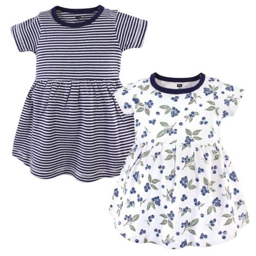 Hudson Baby Infant and Toddler Girl Cotton Short-Sleeve Dresses 2pk, Blueberries, 6-9 Months