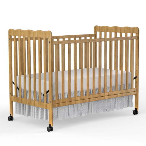 Baby Convertible Crib 3 In 1, Converts from Baby Crib to Toddler Bed, New Zealand Pinewood Baby Bed with Locking Wheels and Teething Rail, Crib with 4 Height Adjustment and Non Toxic Finish, Natural