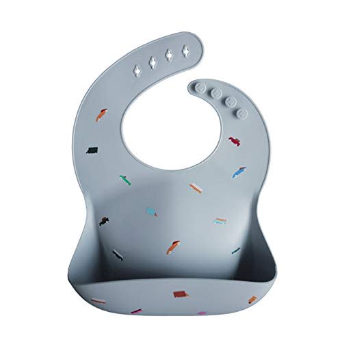 mushie Silicone Baby Bib | Adjustable Fit Waterproof Bibs (Retro Cars)
