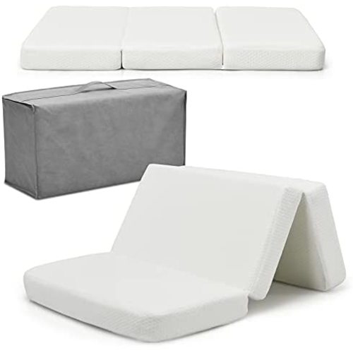 BABY JOY Pack n Play Baby Mattress Pad, 3'' Thick Foldable Mini Toddler Crib Mattress w/Carrying Bag, Removable Zippered Cover, 38''x26'' Portable Playard Mattress for Baby Toddlers (White)