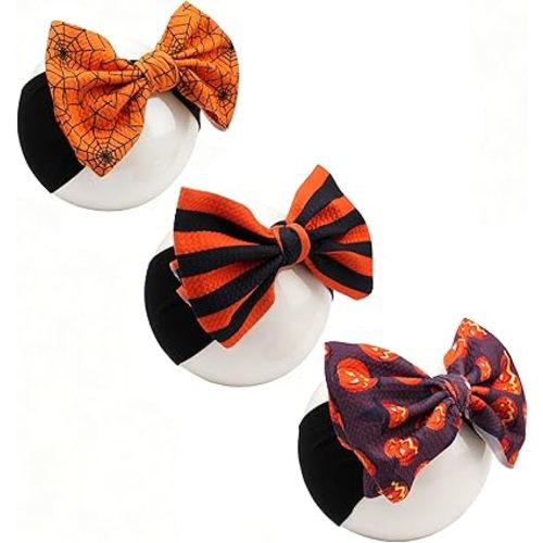 Halloween Baby Headbands 3 Pcs Nylon Headbands with Bows for Baby Girl for Newborns, Infants, Toddlers Halloween Outfit