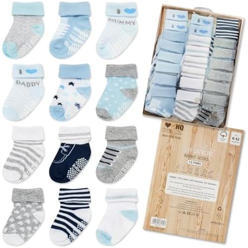 Baby Socks with/Gripper | Safe Walking Non-Slip Sole | Stay-In-Place Ribbed Cuffs Unisex