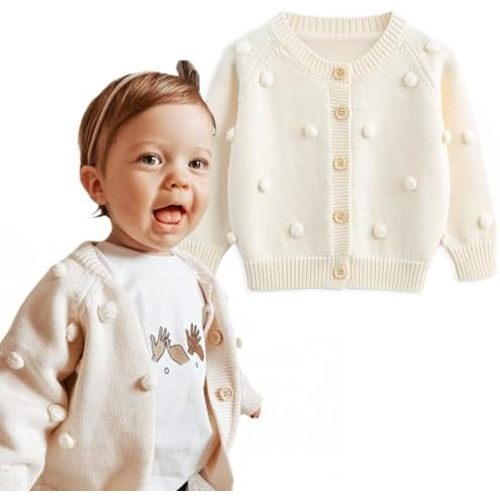 Simplee kids Baby Sweater Cardigan Jacquard Cable-Knit Spring Coat Long Sleeve Cardigan for Baby Girl