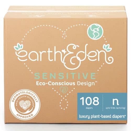 Earth & Eden Sensitive Baby Diapers, Newborn, No Harsh Chemicals, 108 ct | Eco-Conscious, Hypoallergenic, No Harsh Chemicals, Dermatologically Approved