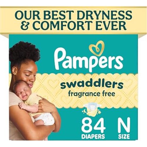 Pampers Swaddlers Diapers, Size 0 (up to 10 lbs), 84 Count, Fragrance Free, Hypoallergenic, Absorbent, Pediatrician Recommended, Skin Safe