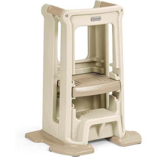 Simplay3 Toddler Tower Montessori Standing Kitchen Step Stool with Sturdy Stabilizing Base and Adjustable Platform, 20.5" D x 26" W x 34.5" H, Ages 18 Months to 5 Years, Pebble Beige