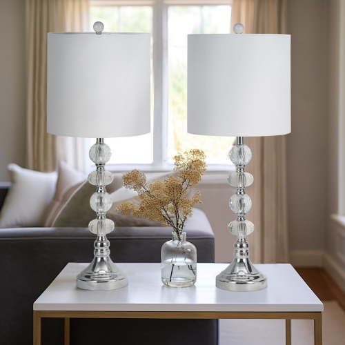 Sagebrook Home Modern Set Of 2 Crystal 28" Table Lamp, Silver, Pillar