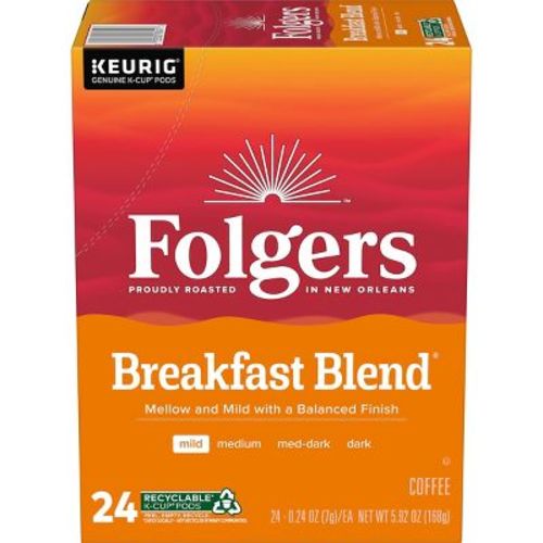 Folgers Breakfast Blend Mild Roast Coffee - Keurig K-Cup Pods - 24ct