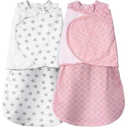 Baby Swaddle,Sleep Sack 6-12 Months,Adjustable WearableTransition Blanket,Miracle Swaddles for Babies Large,100% Cotton-2-Piece