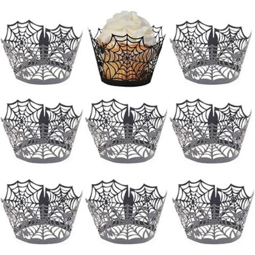 Spiderweb Cupcake Wrappers - Laser Cut Spider Web Cupcake Liners - 50 Pack for Halloween Party Decoration