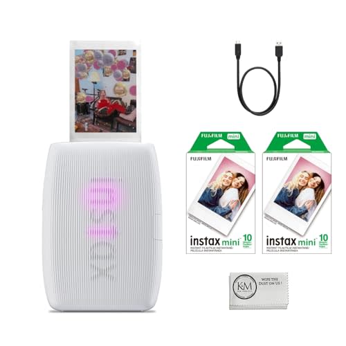 Fujifilm INSTAX Mini Link 3 Smartphone Printer | Clay White Bundled INSTAX Mini Instant Film | 20 Exposures + Microfiber Cleaning Cloth (3 Items)