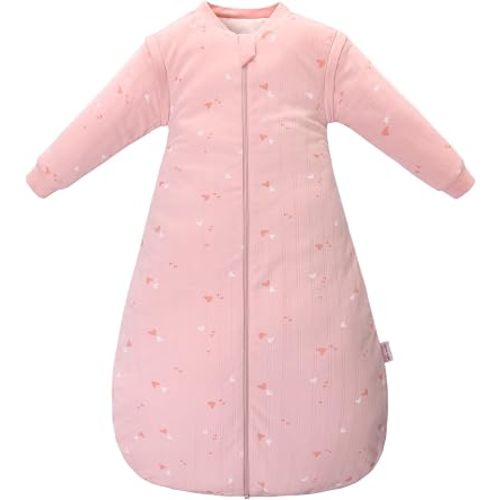 Baby Sleep Sack, TOG 2.5 Winter Wearable Blanket, Removable Long Sleeves Baby Sleeping Bag for Infants and Toddlers, Super Soft Warm Comfortable Sleeping Sack, Pink Heart, 6-18M