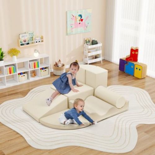 7-Piece Climbing Foam for Kids, PU Toddler Climbing Toys, Climb & Crawl Activity Play Set, Beige - ModernLuxe