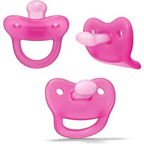 Smilo Newborn Baby Pacifier - 3 Pack of Orthodontic Pacifiers for Babies from 0-2 Months - Expands to Support The Palate During Soothing - BPA-Free - Pink