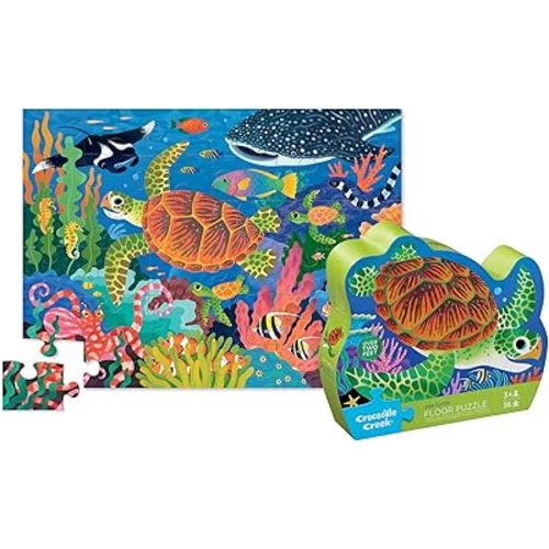 Crocodile Creek Jigsaw Puzzle, 36 Piece for Kids 3 Years and Up, Heavy-Duty Shaped Box for Storage, Finished Puzzle Size 18 x 24 inches, Sea Turtle