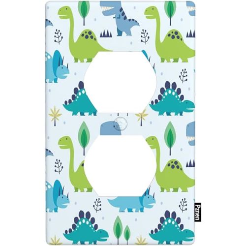 Blue Green Dinosaurs Wall Plate Cover Cute Dino Animals Cartoon Nursery Outlet Covers 1-Gang Switch Plug Duplex Cover Home Bedroom Bathroom Kitchen