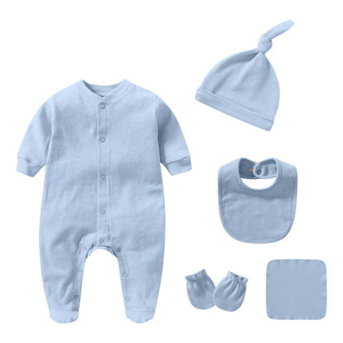 Rhuody Romper For Newborn Boy 3-6 Months Long Sleeve Bodysuit Solid Color Crewneck Button Onesies Leisure Playsuit Blue