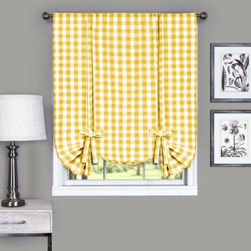 GoodGram Buffalo Check Plaid Gingham Tie Up Single Window Curtain Shade - 42 in. W x 63 in. L, Yellow