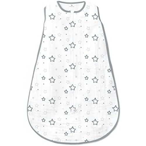 Amazing Baby Muslin Sleeping Sack, For Baby Boy and Girl, Wearable Blanket with 2-way Zipper, Stars, Sterling, Small (0-6 Months)