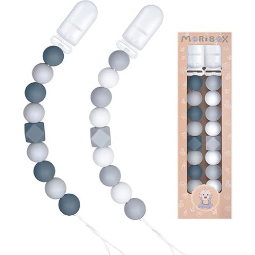 Pacifier Clip for Baby Boys and Girls Birthday Gift 2 Pack Gray