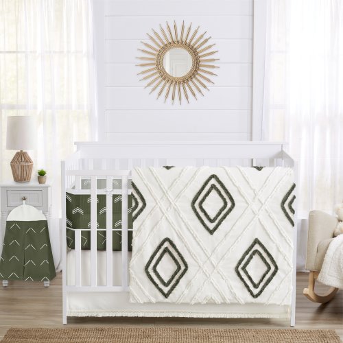 Sweet Jojo Designs Dark Green Boho Arrow Boy/Girl Gender Neutral 6p Crib Bedding + BreathableBaby Breathable Mesh Liner