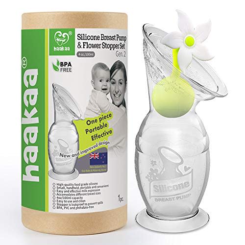 haakaa Manual Breast Pump with Suction Bottom and White Stopper (4oz/100ml)
