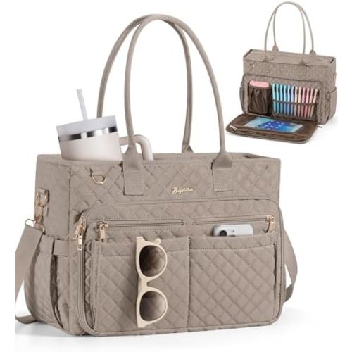 Teacher Bags for Women, 15.6 inch Laptop Work Tote Bag Quilted Nurse Bible Computer Shoulder Bag for School Travel
