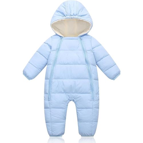 BYFRI Baby Girls Winter Clothes Infant Hooded Snowsuit 0-6 Months Newborn Coat Warm Bodysuits for Outdoor Snow Play